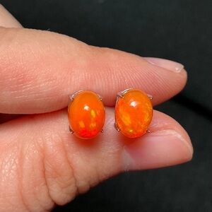 Fire Opal Earrings Ethiopian Fire Opal Earrings Sterling Silver Opal Earrings